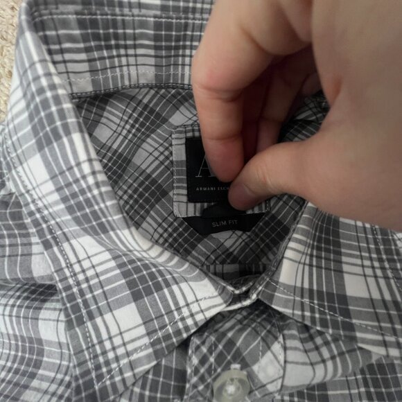 AX Armani Exchange Short Sleeve Button Up Shirt Small Slim Fit Cotton Gray Plaid - Picture 7 of 13